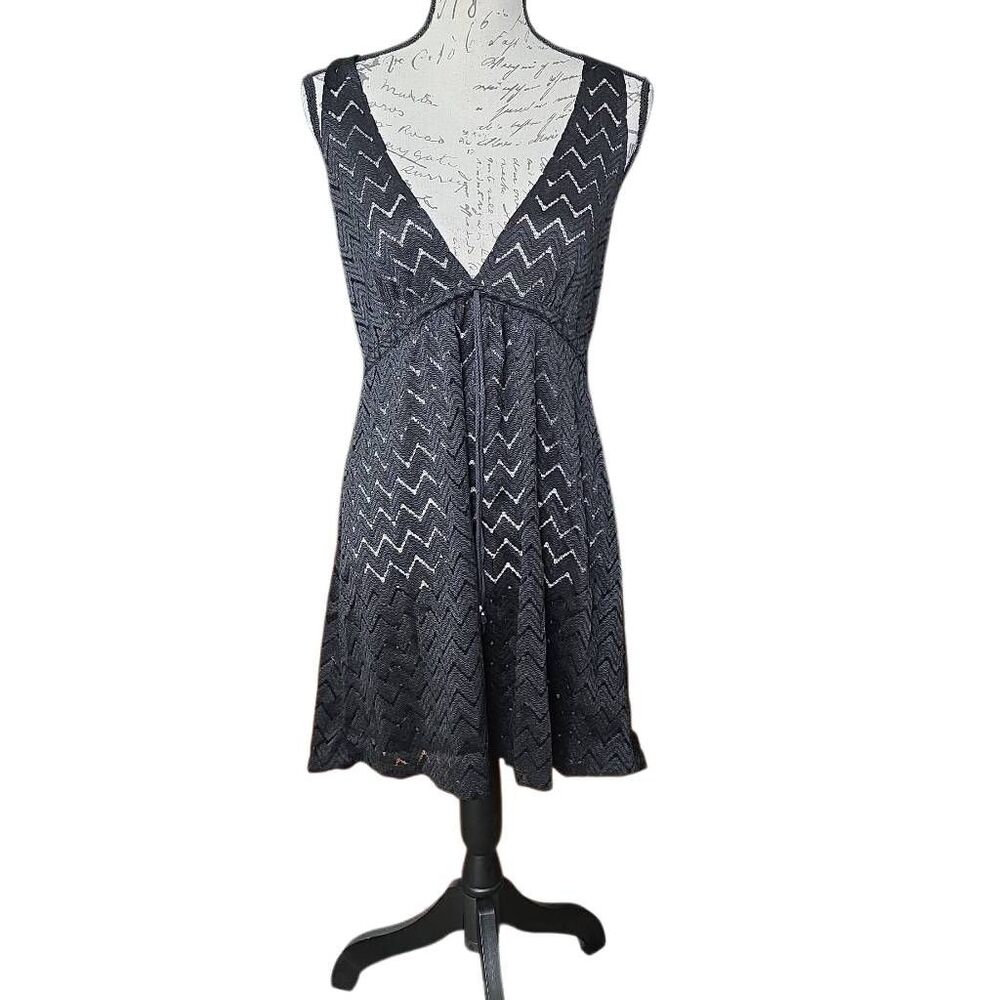 J Valdi Women's Size Small Black V-Neck Chevron Swim Cover Up Dress